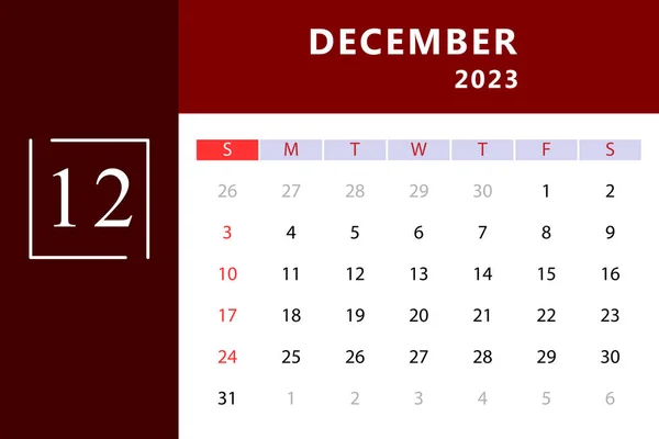 Kalendervorlage Dezember 2023 Vektorillustration — Stockvektor