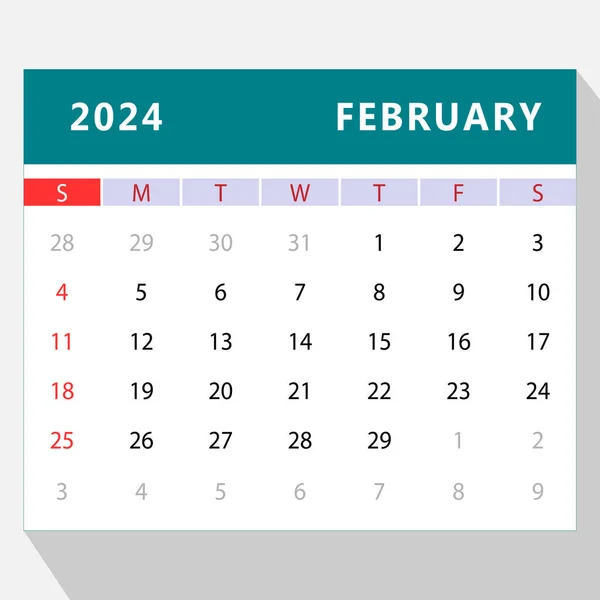 2024年2月日历模板 矢量设计 — 图库矢量图片