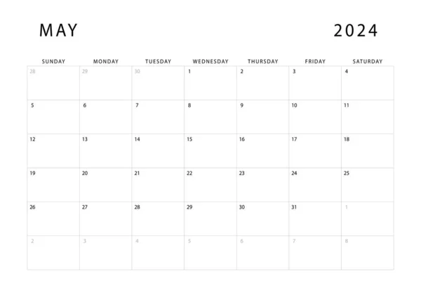 May 2024 Calendar Monthly Planner Template Sunday Start Vector Design — Stock Vector