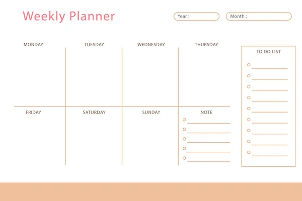 Weekly Planner Template Vector Design — Vettoriale Stock