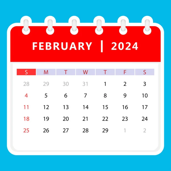 Calendario Febrero 2024 Domingo Empieza Diseño Vectorial Vectores de stock libres de derechos