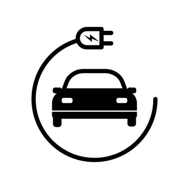 Elektrikli araba ikonu ve sembol. Vektör illüstrasyonu.