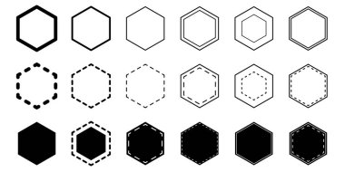 Altıgen şekil ve çerçeve şablonu seti. Vektör illüstrasyonu.