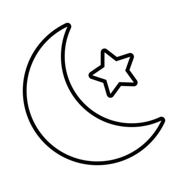 Hilal ay ve yıldız ana şablonu beyaz arka planda izole edilmiş. Vektör illüstrasyonu.