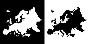 Avrupa haritası silueti. Siyah ve beyaz konsept. vektör illüstrasyonu.