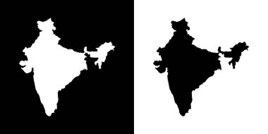 Hindistan haritası silueti. Siyah ve beyaz konsept. vektör illüstrasyonu.