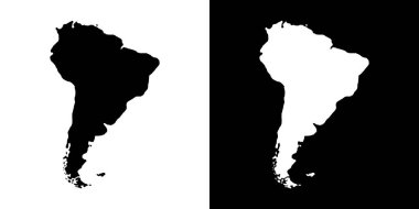 Güney Amerika haritası silueti. Siyah ve beyaz konsept. vektör illüstrasyonu.