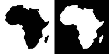 Afrika haritası silueti. Siyah ve beyaz konsept. vektör illüstrasyonu.