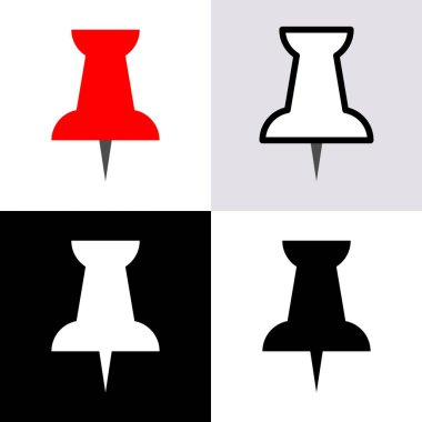 Sembol ve iğne simgesine sette bas. Düz dizayn. Vektör illüstrasyonu.