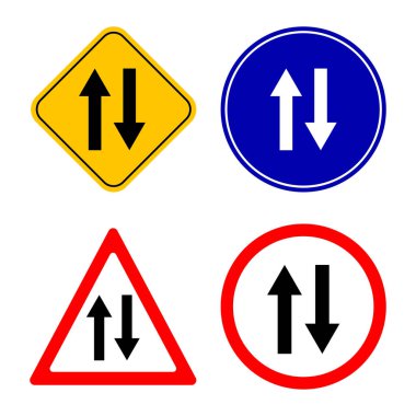 İki yönlü trafik işareti. Vektör illüstrasyonu.