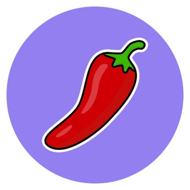 Baharatlı ve canlı kırmızı biber ikonu, sapı ile, yemek, yemek pişirme ve tarif tasarımları için mükemmel..