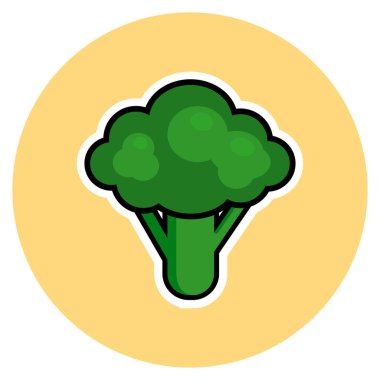 Taze yeşil brokolinin parlak ve basit çizgi film çizimi. Sağlıklı gıda tasarımları, eğitici grafikler ve organik ürün markalaşması için ideal..