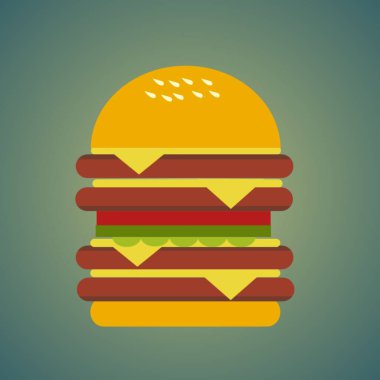 Ekstra peynirli, domatesli ve turşulu ekstra sığır eti burgeri çizimi. Yeni menünüzde yenilikler için iyi. düz tasarım stili. jpg