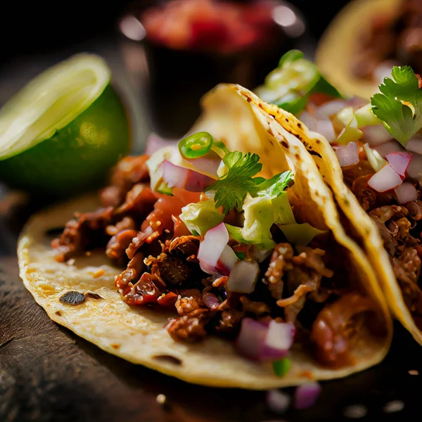 Tacos Mexicanos Rellenos Verduras Carne — Foto de Stock