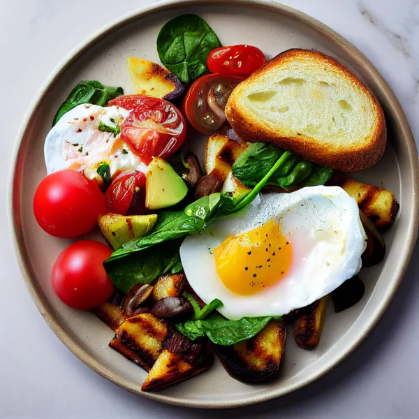 salad with sunny side up eggs