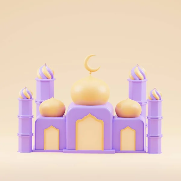 Islamic Ramadan Greeting Background Cute Mosque Islamic Crescent Purple Color — Stock Photo, Image