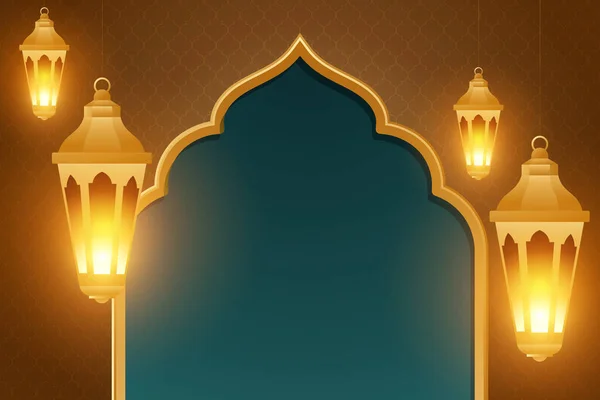 Luxury Realistic Decorative Eid Festival Islamic Banner Background Design Lantern — Stock Photo, Image
