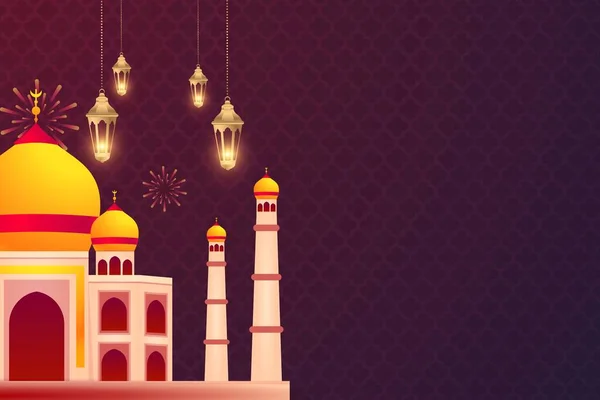 Luxury Realistic Decorative Eid Festival Islamic Banner Background Design Lantern — Stock Photo, Image