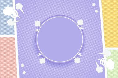 Patlayıcı yarım tonlu ışınlarla farklı duyguları ve parlak kompozisyonu olan pop sanatının komik konuşma baloncukları