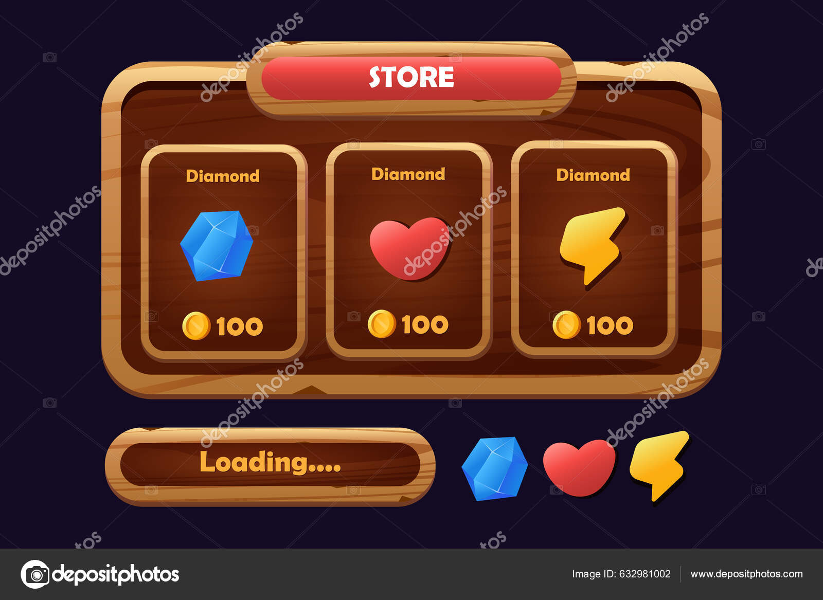 Interface do menu do jogo para celular da web casual dos desenhos animados.  interface de gui do jogo, conjunto de ilustração vetorial de elementos de  menu de usuário de jogo casual móvel.
