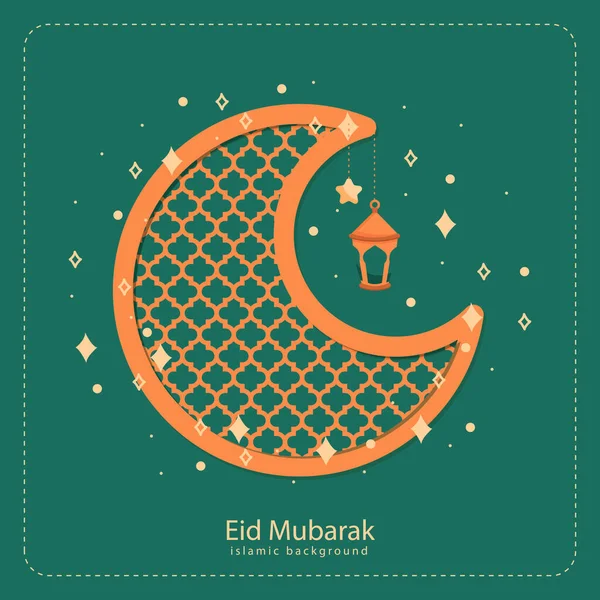 Boldog Eid Fitr Rajzfilm Banner Aranyos Lámpás Félhold Háttér Illusztráció — Stock Vector