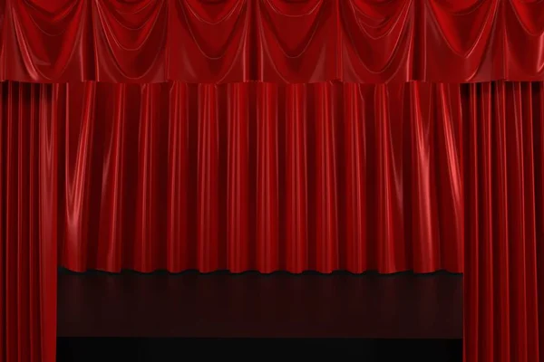 theatre stage with red velvet curtain black floor 3d realistic render