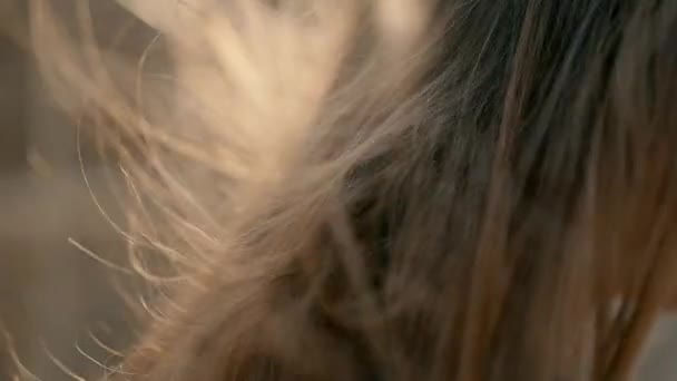 Μια Νεαρή Γυναίκα Μακριά Ξανθά Μαλλιά Παίζει Τύμπανα Στον Άνεμο — Αρχείο Βίντεο