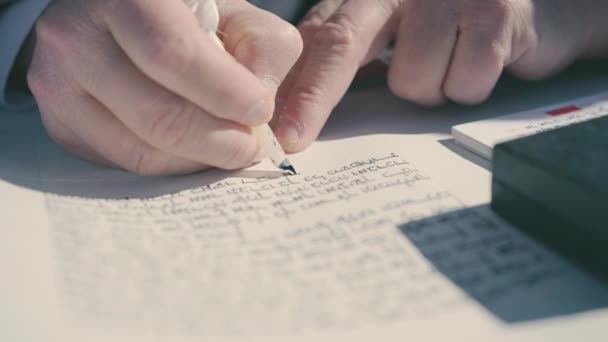 Taking Beautiful Video Writing Torah Scroll Hand Writing Torah Scroll — Stock Video