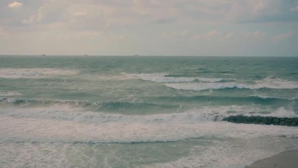 Середземне Море Хвилями Зимову Погоду Ізраїлі — стокове відео
