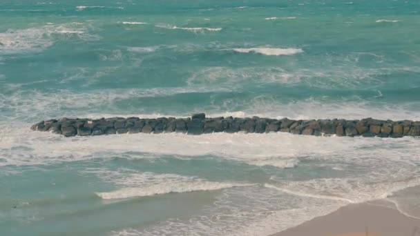 Середземне Море Хвилями Зимову Погоду Ізраїлі — стокове відео