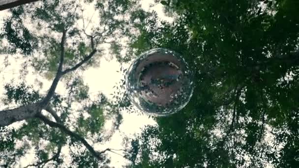 Lustrzana Kula Ogrodzie Świetle Dnia Pośród Drzew — Wideo stockowe