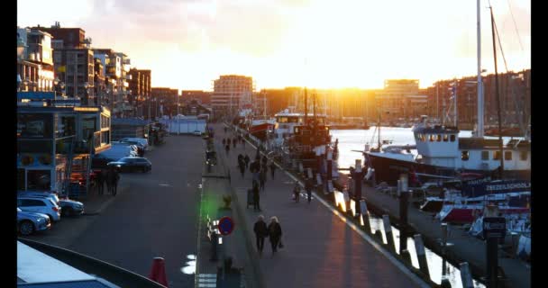 Lahey Hollanda Daki Scheveningen Limanı Gün Batımında Aralık 2022 — Stok video