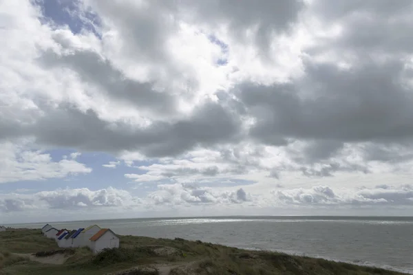 Kabiny Plażowe Wybrzeże Gouville Sur Mer Manche Normandia Francja Różnych — Zdjęcie stockowe