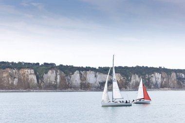 Manzaralar ve Tebeşir uçurumları Fransa 'nın Kanal kıyısı boyunca, Normandiya