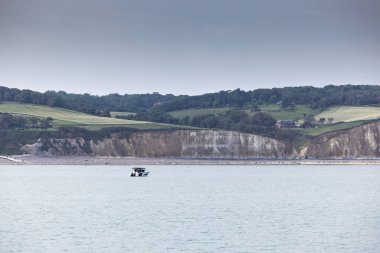 Manzaralar ve Tebeşir uçurumları Fransa 'nın Kanal kıyısı boyunca, Normandiya