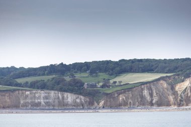Manzaralar ve Tebeşir uçurumları Fransa 'nın Kanal kıyısı boyunca, Normandiya