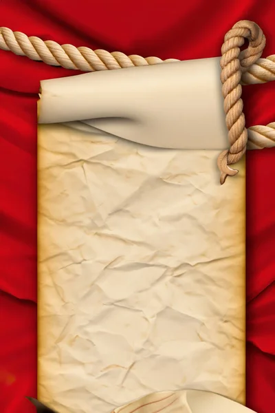 Старий Паперовий Документ Тонкою Мотузкою Пробілом Тексту Червоно Білому Фоні — стокове фото