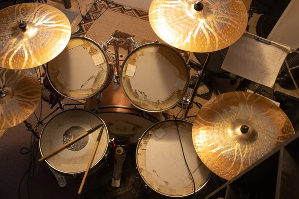 top view of an acoustic drum kit