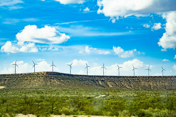 Windmills next to the highway in Texas