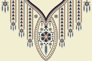 Vektör etnik yaka işlemeli geometrik çiçek biçimli vintage renk arkaplanı. Gömlekler için kabile sanatı modası.