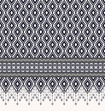 Vektör ikat geometrik eşkenar dörtgen şeklindeki kusursuz desen. Beyaz arka planda etnik kabile lacivert rengi. Kumaş, tekstil, iç dekorasyon elementleri, döşeme ve ambalaj için kullan.