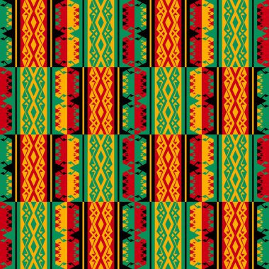 Etnik Afrika geleneklerine göre. Vektör Afrika kabilesinin renkli desenleri pürüzsüz. Kumaş için soyut Afrika deseni, ev dekorasyonu unsurları, döşeme, ambalaj.