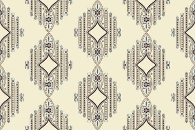 Resimler, etnik vintage renk stili soyut geometrik çiçek şekli, dikişsiz arka plan. Yüzey desenli tasarım. Kumaş, tekstil, iç dekorasyon elementleri, döşeme ve ambalaj için kullan.