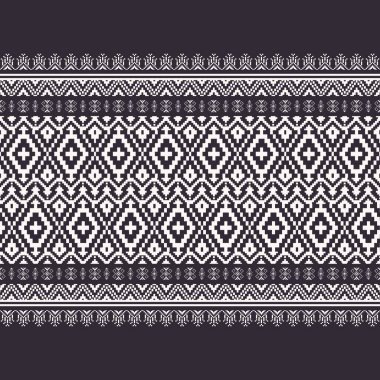 Etnik geleneksel siyah beyaz desen. İllüstrasyon etnik nakış sınır deseni pikseli tarzı. Kumaş, tekstil, döşeme ve ambalaj için etnik sınır dekorasyonu ögesi.