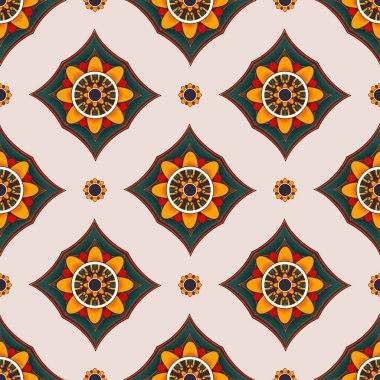 Etnik geometrik çiçek deseni. Resmin etnik yüzey desenli tasarımı çiçek boyama stili pürüzsüz desen arka plan. Kumaş, iç dekorasyon elementleri, döşeme ve ambalaj için kullan.