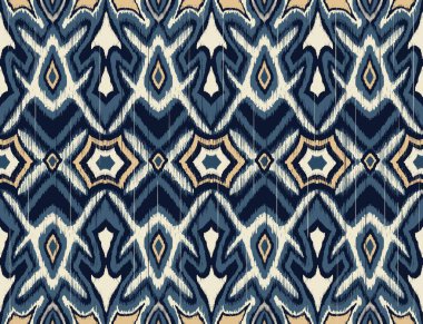 Soyut etnik model. İllüstrasyon etnik soyut model ikat stili klasik mavi renk arkaplan. Kumaş, tekstil, ev dekorasyonu unsurları ve döşemeler için etnik bir yapı..
