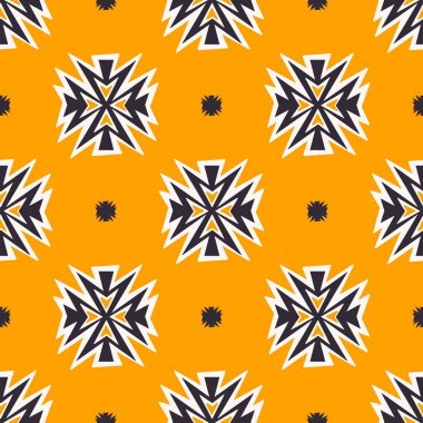 İllüstrasyon Aztek kabilesinin kusursuz bir geçmişi var. Sarı-siyah yüzey deseni tasarımı. Kumaş, tekstil, iç dekorasyon unsurları ve ambalaj için kullan.