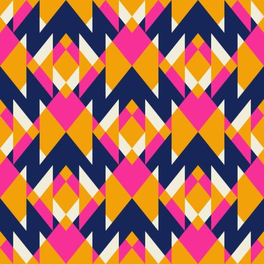 Soyut renkli geometrik desen. Vektör geometrik soyut üçgen sembolü şekilsiz model arkaplan. Geometrik yama kalıbı. Kumaş, iç dekorasyon elementleri ve ambalaj için kullan.