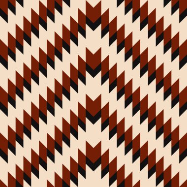 Geometrik zigzag deseni. Vektör aztec navajo kırmızı-beyaz renkli sembol üçgen zigzag şekilli kusursuz model arkaplan. Kumaş, tekstil, iç dekorasyon elementleri, döşeme ve ambalaj için kullan.
