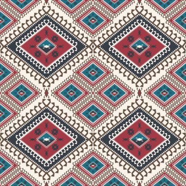 Etnik geometrik desen. Etnik geometrik elmas şekilli vintage renkli, dikdörtgen desenli arka plan. İç dekorasyon elementleri için Etnik Pers geometrik desen tasarımı.